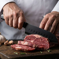 Cuchillo Santoku de Acero Inoxidable Negro Mate con Revestimiento Antiadherente, Cuchillo de Chef Japonés Especialmente Diseñado para Cortar Carne