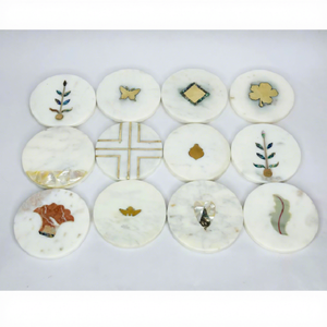 Posavasos Modernos y Elegantes de Mármol Blanco para Té, Café y Agua, Diseño Redondo de Latón para Sala de Estar, Mejor Precio Bajo - Product Image 1