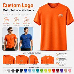 T-shirt à manches courtes col rond pour homme, couleur unie, décontracté, tricoté en Spandex/Polyester, imprimé par transfert thermique, séchage rapide, logo imprimé sur le devant - Product Image 2