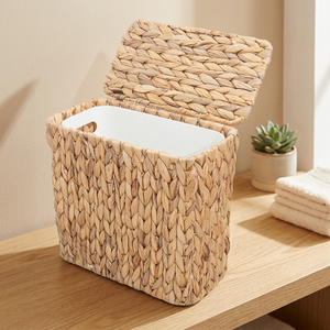 Handwoven Natural Water Hyacinth Storage <b>Basket</b> <b>With</b> <b>Lid</b> Rectangle Shape Eco-Friendly Multi-Purpose Rustic Style - Product Image 3