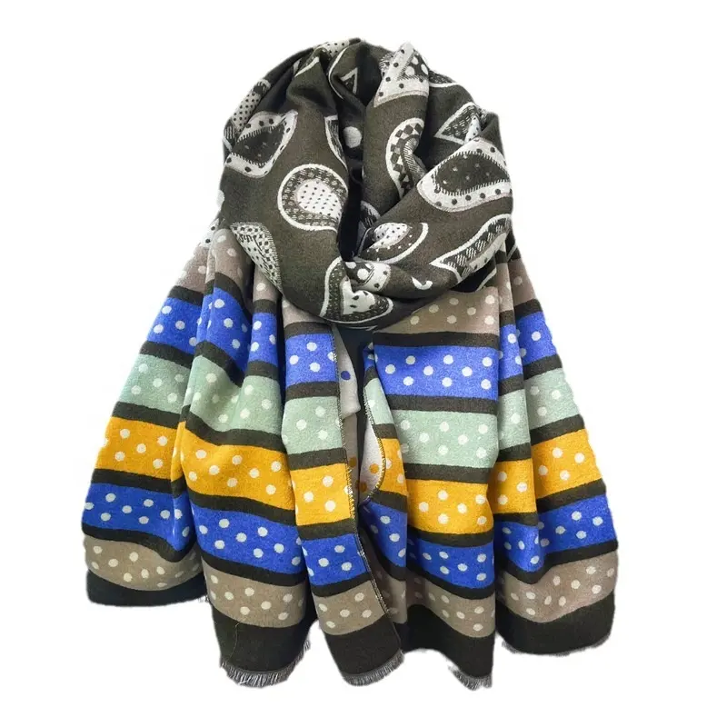 नई काजू और डॉट प्रिंट डबल-पक्षीय नकल कश्मीरी स्कार्फ महिलाओं शीतकालीन डबल पक्षीय स्वभाव गर्म बीब शॉल