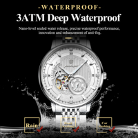Montre mécanique pour homme Poedagar 1416, montre automatique squelette originale, bracelet en acier inoxydable, montre étanche, montre homme