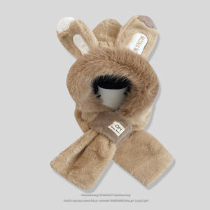 冬用韓国製ツインワンベアビーニー暖かいぬいぐるみレザー3D刺繍弓手描き印刷フリーサイズ漫画 - Product Image 5