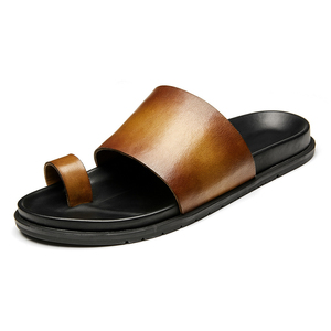 Tongs tendance pour hommes en cuir de vachette véritable, <span class=keywords><strong>semelle</strong></span> souple, respirantes, antidérapantes, brodées, pour l'hiver et l'extérieur - Product Image 3