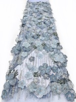 Tissu en dentelle brodée de sequins et de perles florales 3D, 100% polyester, sans élastique, élégant, luxueux, pour robes et vêtements