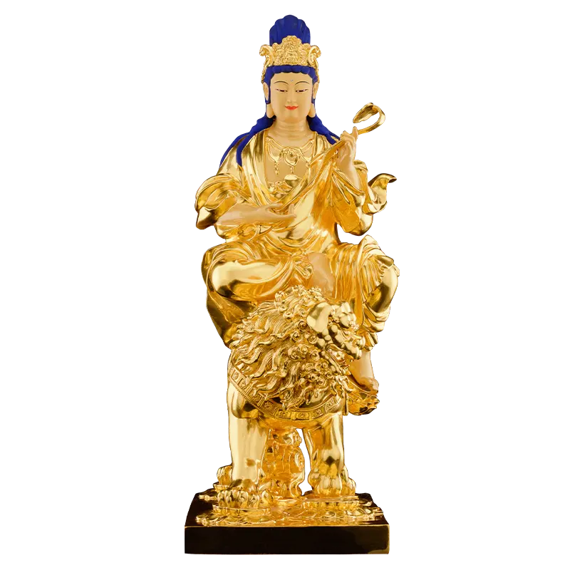 Vergoldeter Buddha 90CM Avalo kites vara reines Kupfer Manjusri Bodhisattva Guanyin Buddha Kwan Yin Statue Samant abhadra