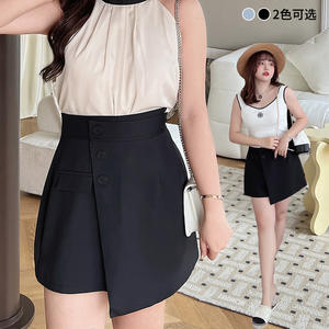 รันฉี N8049 กางเกงกระโปรงเอวสูงไม่สมมาตรสีดำขนาดบวกสำหรับผู้หญิงสไตล์กระดุมเส้นใยโพลีเอสเตอร์ - Product Image 2