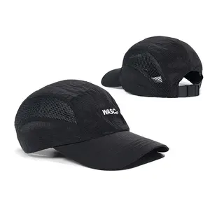 Özel logo çabuk kuruyan nefes örgü güneş kapakları 5 Panel gorras erkekler açık Camper kavisli ağız spor kamp şapkası şapka