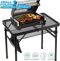 Table de camping en métal portable et légère de 2,95 pieds en maille noire 2 hauteurs réglables pour le gril et la cuisine en plein air