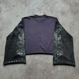 <span class=keywords><strong>T</strong></span>-<span class=keywords><strong>shirt</strong></span> da uomo in cotone pesante su misura con orlo grezzo e ritagliato Hip Hop in metallo con rivetto in pietra e magliette <span class=keywords><strong>Vintage</strong></span> a maniche lunghe da uomo - Product Image 1