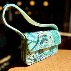 Handmade Embroidered Polyester Washable Rectangular Purse with Blue Green Abstract Pattern Textile Craft - Product Image 1