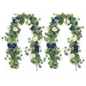 Guirlande artificielle de camélia et d'eucalyptus pour jeunes, style rural, 100 cm, 200 cm, fleur en soie, décoration de table de mariage, style romantique - Product Image 5