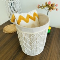 Panier à linge en corde de coton robuste avec base en fer et doublure en tissu détachable Paniers de rangement respirants et durables