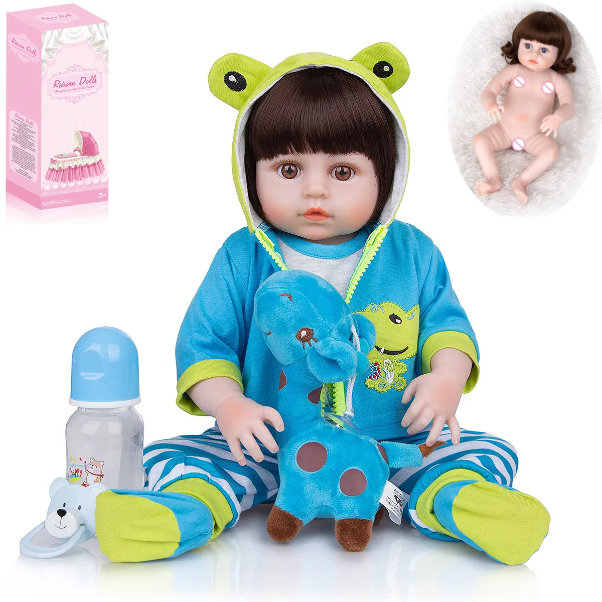 13.5 inch Realistic Lifelike Newborn Silicone Real Sleeping Reborn Baby Dolls Boy Soft Cloth Body Gift Set Kids Girls Boy Toys