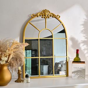 Espejo Decorativo de Pared con Marco Metálico Arqueado en Color Dorado para Sala de Estar o Baño - Product Image 1