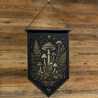 Drapeau mural tissé personnalisé en gros, bannière jacquard suspendue, motif champignon botanique gothique, décoration intérieure