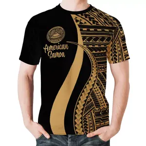 质量好的超大号5XL脂肪宽松透气男士t恤波利尼西亚美国萨莫安部落设计金色短袖T恤