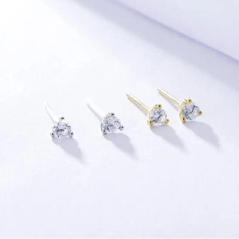 S925 gioielli di moda in argento Sterling Mini orecchini a bottone con diamanti piccoli gioielli da sposa con borchie in zirconi di cristallo CZ