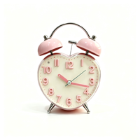 Jam Alarm Meja Logam Bentuk Hati 4 Inci dengan Dua Lonceng, Desain Cerah dan Menarik untuk Belajar, Kamar Tidur, Anak-anak & Balita