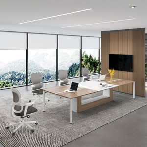 Modern Office Furniture Conference Room <b>Desk</b> <b>Set</b> with Extendable Meeting Table Chairs Panel Wood Style for Meetings Reunions - Product Image 2