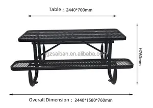 2024 Venta caliente colorido al aire libre impermeable mesa y silla conjunto al aire libre banco y mesa rectangular de acero banco de picnic