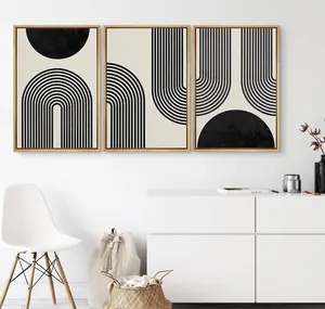 Werksgroßhandel 3-teilig gerahmt Leinwand Wandkunst abstrakt geometrischer Druck modernes Heim Kunstwerk neutrales Boho-Dekor für Wohnzimmer