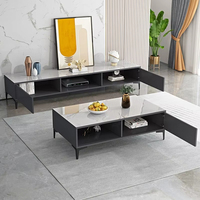 Meuble TV à Panneaux en Bois et Table Basse Modernes Minimalistes – Combinaison Luxe Léger pour Salon – Meuble Bas de Petite Taille