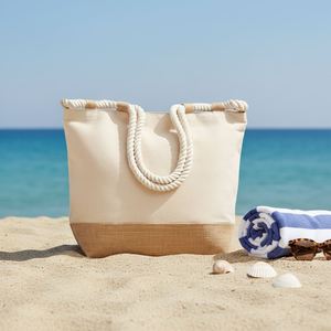 Nouvel Arrivage Sac Fourre-tout de Plage et de Sport en Toile de Coton Tendance avec Poignée en Corde, Fermeture Éclair et Fond Recouvert de Jute, 10 Boucles en Jute - Product Image 5