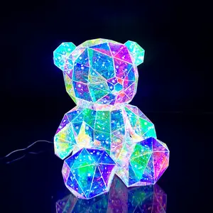 2023 참신 선물 발렌타인 데이 PVC 홀로그램 호일 USB 플러그 북극곰 크리스마스 조명 LED 글로우 테디 베어