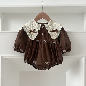 Abbigliamento per Neonati 2026 Nuova Primavera Tutina per Bambine con Fiocco Ricamato Principessa in Cotone Tutine in Pizzo Pagliaccetto a Maniche Lunghe per Bambini - Product Image 4