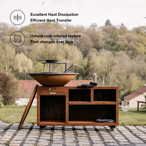 MEISU.CH 3-5 People Modern Powder Coated Steel Charcoal <b>Fire</b> Pit Smokeless Indoor Bbq Huge Outdoor Table WS-TB-800 Corten Steel - Product Image 2