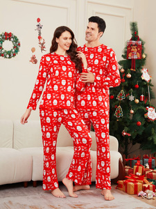 Custom All-Print Respirável Manga Longa Loungewear para Casais XMAS Cartoon Family Pijama De Natal Dropshipping Frente De Malha - Product Image 2