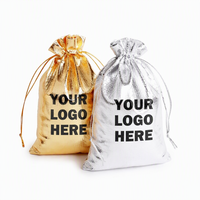 Pochette Cadeau Personnalisée de Luxe en Velours Doré Recyclable avec Cordon, pour Bijoux, Bonbons, Mariages et Fêtes, Logo Sérigraphié, MOQ 75 Pièces