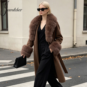 Cappotto <span class=keywords><strong>Lungo</strong></span> in Lana Cashmere da <span class=keywords><strong>Donna</strong></span>, Elegante e Sottile, con Grande Collo in Pelliccia, Doppio Strato, Personalizzabile, per l'Inverno - Product Image 2