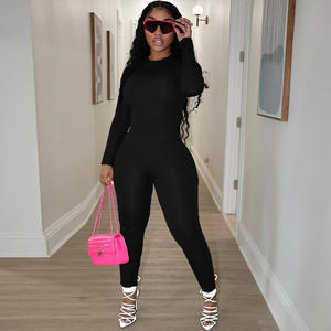 Özel Logo kadın giyim kadın 2 parça kıyafetler katı nervürlü kırpılmış uzun kollu gömlek Legging pantolon seti eşofman Set - Product Image 4