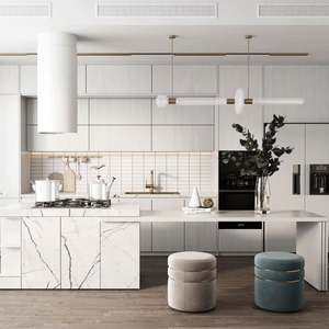 ชุดเฟอร์นิเจอร์ครัวพรีเมียมพร้อมอ่างล้างจาน ตู้ครัวสีขาวทันสมัยแบบฟรีดีไซน์ ผลิตในประเทศจีน - Product Image 1