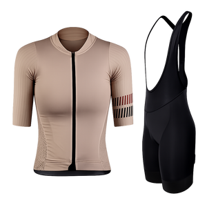 Maillot de cyclisme à manches courtes pour homme, couleur beige unie, fermeture éclair sur le devant, respirant, séchage rapide, coupe extensible, vêtements de sport - Product Image 2