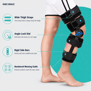 Attelle de genou articulée OEM ROM Dial Lock pour soutien des ligaments croisés antérieurs et postérieurs (LCA et LCP) et immobilisation post-opératoire pour la marche et la récupération - Product Image 4