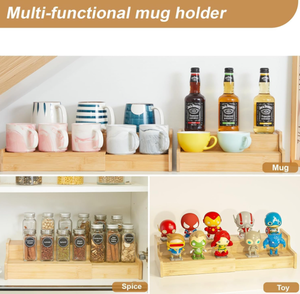 Nueva innovación, soporte extensible <span class=keywords><strong>de</strong></span> 2 niveles para tazas <span class=keywords><strong>de</strong></span> café, estante para tazas <span class=keywords><strong>de</strong></span> bambú, portavasos, estante para gabinetes <span class=keywords><strong>de</strong></span> cocina - Product Image 4