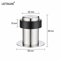 Tope de puerta de acero inoxidable 304 con tapa metálica elevada, anillo de goma, base reforzada, acabado cepillado, herraje protector duradero