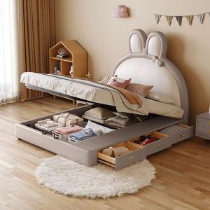 2026 고급 가죽 어린이 침실 가구 토끼 만화 침대 디자인 가죽 소녀 공주 침대 소년용 - Product Image 4