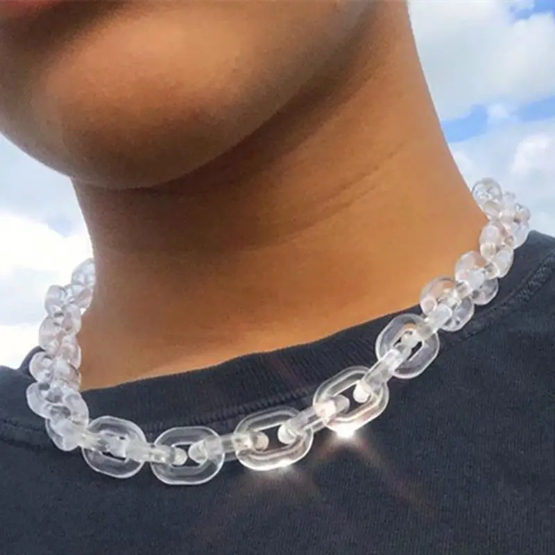 fashion custom design men chain mini 1.4 cm acrylic clear necklace hip hop stock