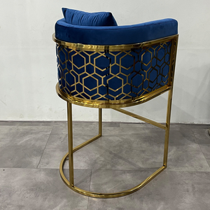 Chaise <span class=keywords><strong>de</strong></span> comptoir haute en nid d'abeille <span class=keywords><strong>de</strong></span> luxe en acier inoxydable doré, <span class=keywords><strong>tabouret</strong></span> <span class=keywords><strong>de</strong></span> <span class=keywords><strong>Bar</strong></span> en velours pour hôtel et maison - Product Image 1