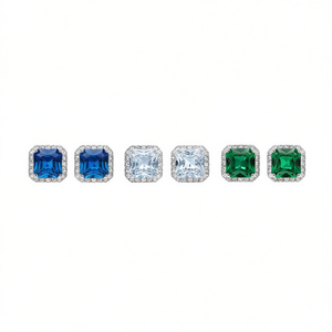 Orecchini a perno E671 con zaffiro taglio Asscher, montatura a castone, quadrati, classici, gioielli raffinati unisex - Product Image 1