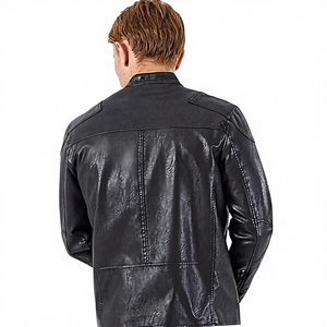 Veste en cuir de vache décontractée pour homme, automne-hiver, col montant, fermeture éclair, logo sur le devant, haute qualité, écologique, respirante - Product Image 1