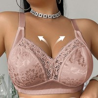 Soutien-gorge imprimé sans armatures grande taille pour femme avec dentelle, confortable, respirant, dos élégant et soutien dorsal