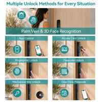 Serrure Intelligente WiFi SJJ Entièrement Automatique avec Reconnaissance Faciale, Capteur de Veine Palméenne, Caméra de Visiophone, Interphone Vidéo, Déverrouillage à Distance pour Porte en Bois, Application Cloud Tuya