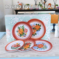 Plateau rond en émail personnalisé Yolecen avec logo, écologique, en métal, motif végétal minimaliste, idéal pour les fêtes