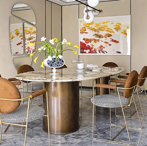 Mesa de comedor de losa de roca de 12mm de espesor de estilo moderno con patrón de mármol para el hogar, Hotel, apartamento, Villa, muebles de comedor - Product Image 2