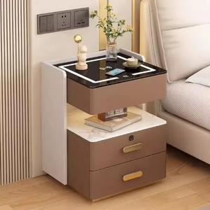 Mesita de Noche LED Inalámbrica Inteligente Moderna <span class=keywords><strong>LUMIO</strong></span> con 2 Cajones, Mueble de Dormitorio con Superficie de Mármol Ecológica y Duradera para el Hogar - Product Image 3
